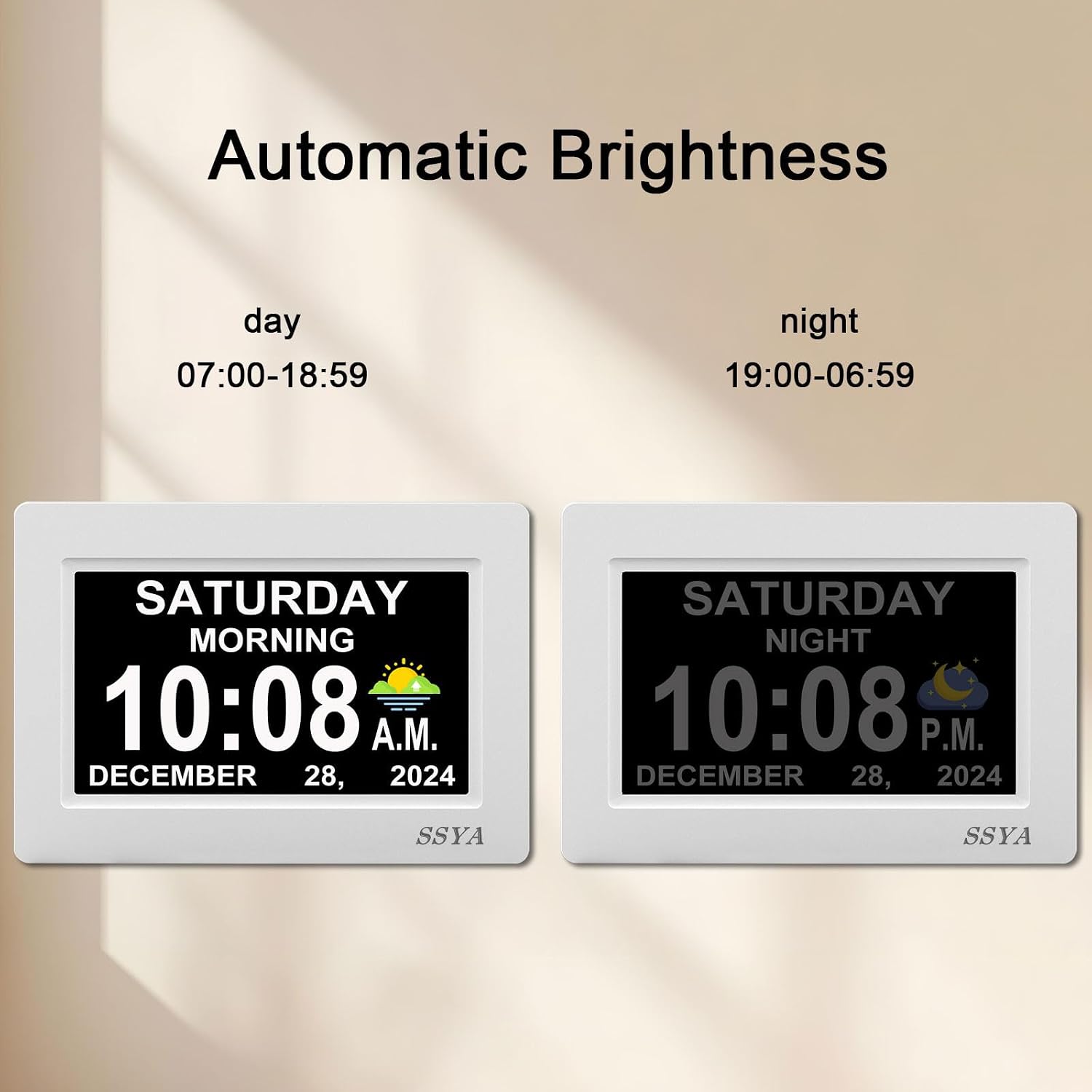 Detalle de SSYA Digital Calendar Alarm Clock 7-inch