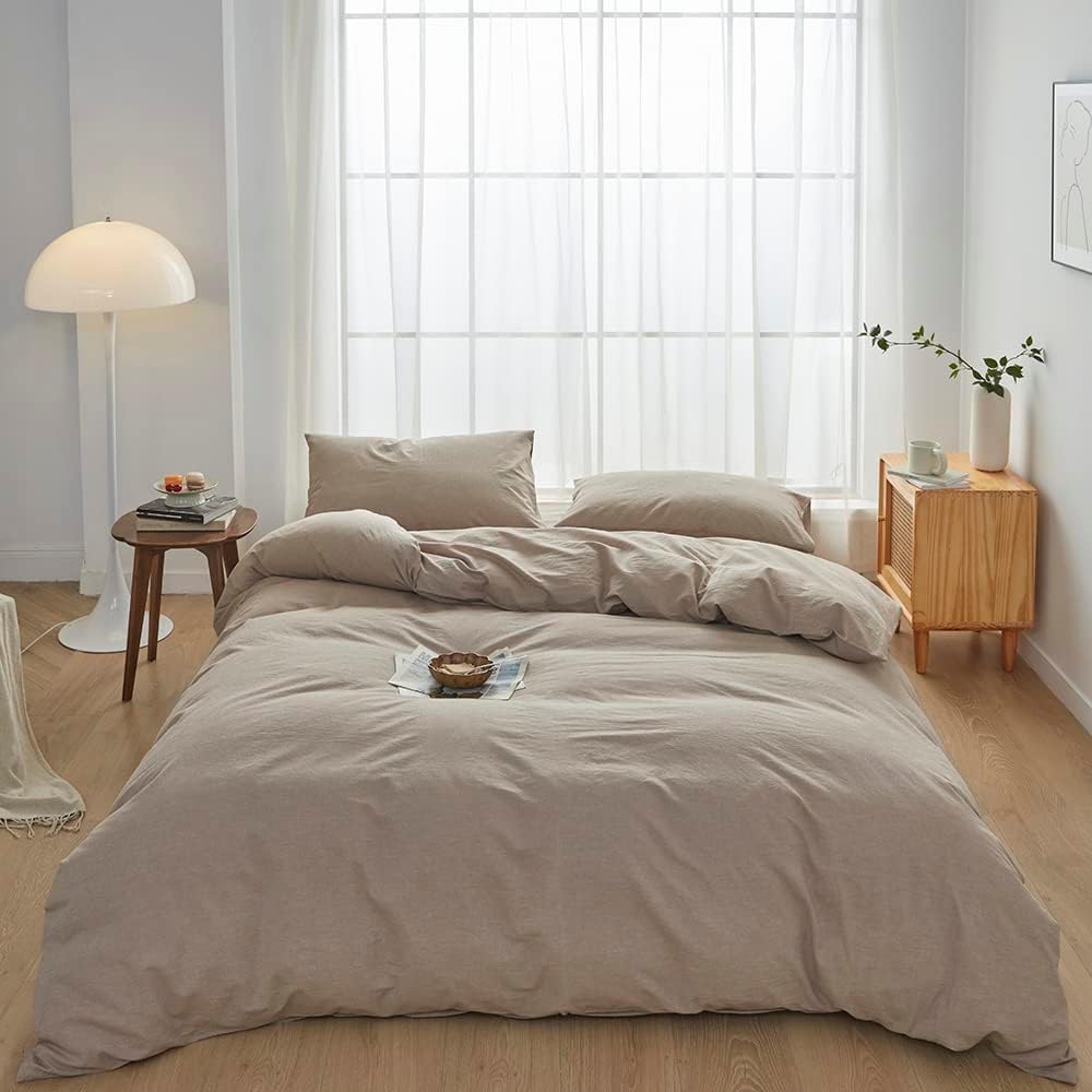 Detalle de FACE TWO FACE King Duvet Cover Set, 100% Washed Cotton, Khaki