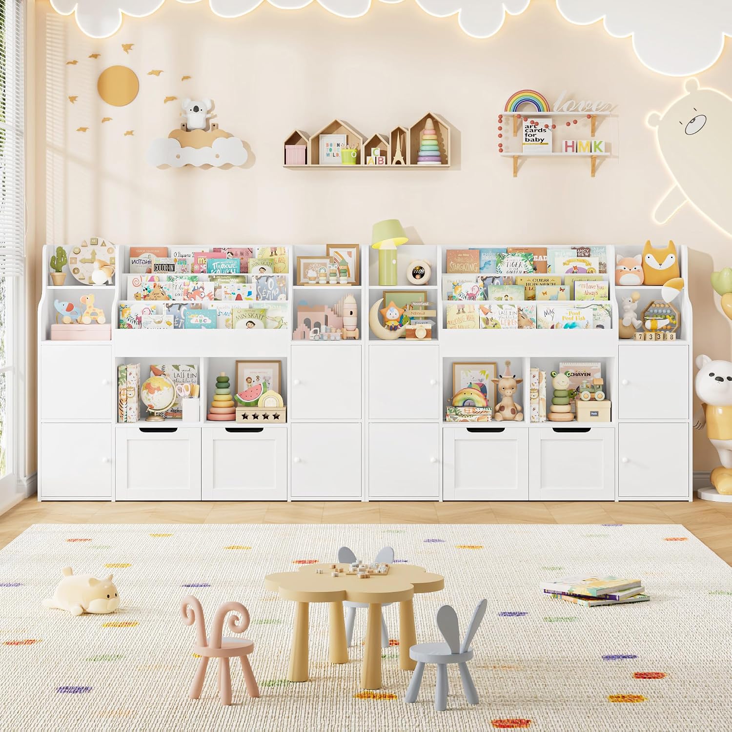 Detalle de FOREHILL P392 Kids Storage Unit, 3-Tier Bookshelf, 4 Doors, 6 Open Shelves