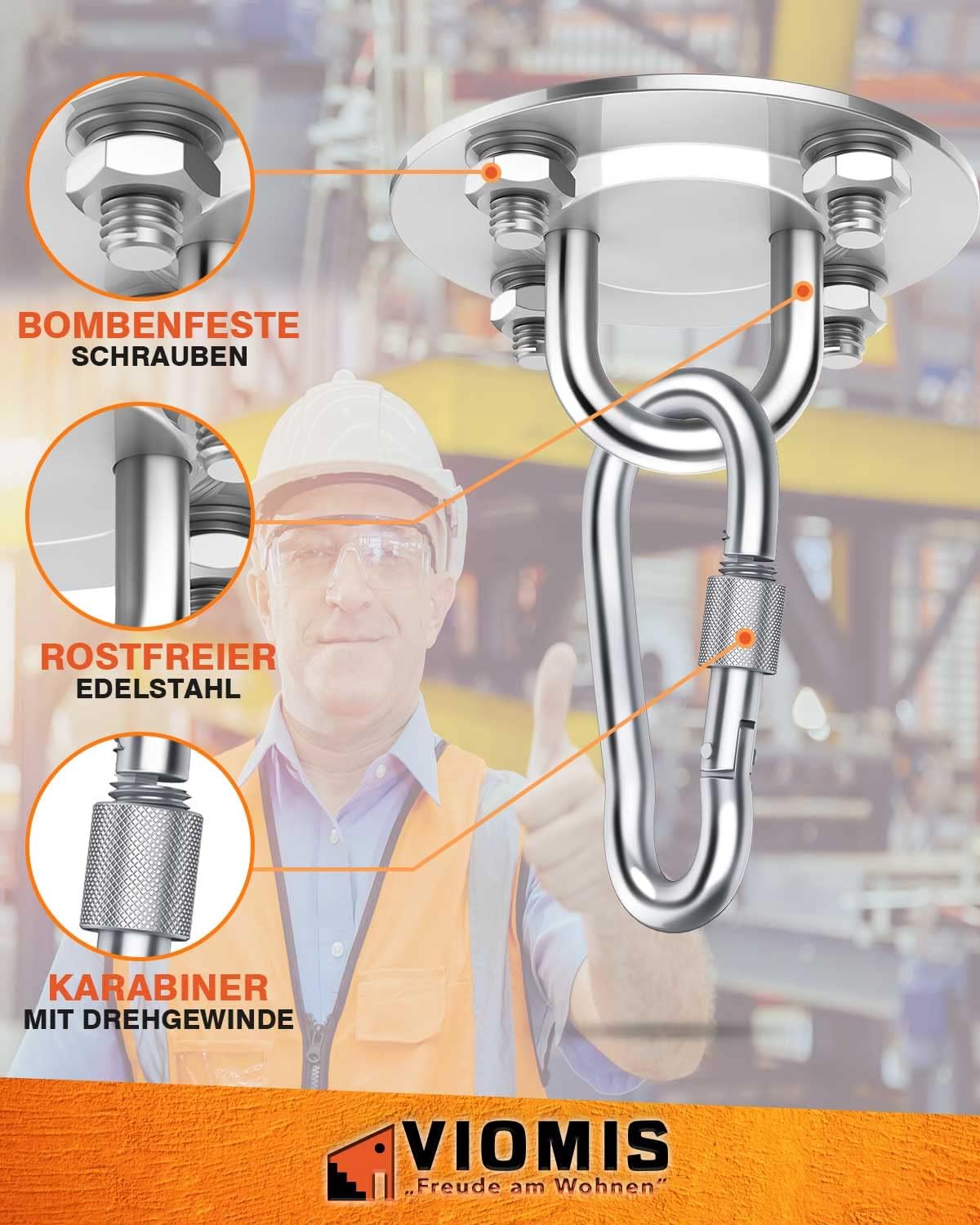Detalle de Viomis Edelstahl Deckenhaken für Boxsäcke – 2er-Set, Tragkraft bis 400 kg