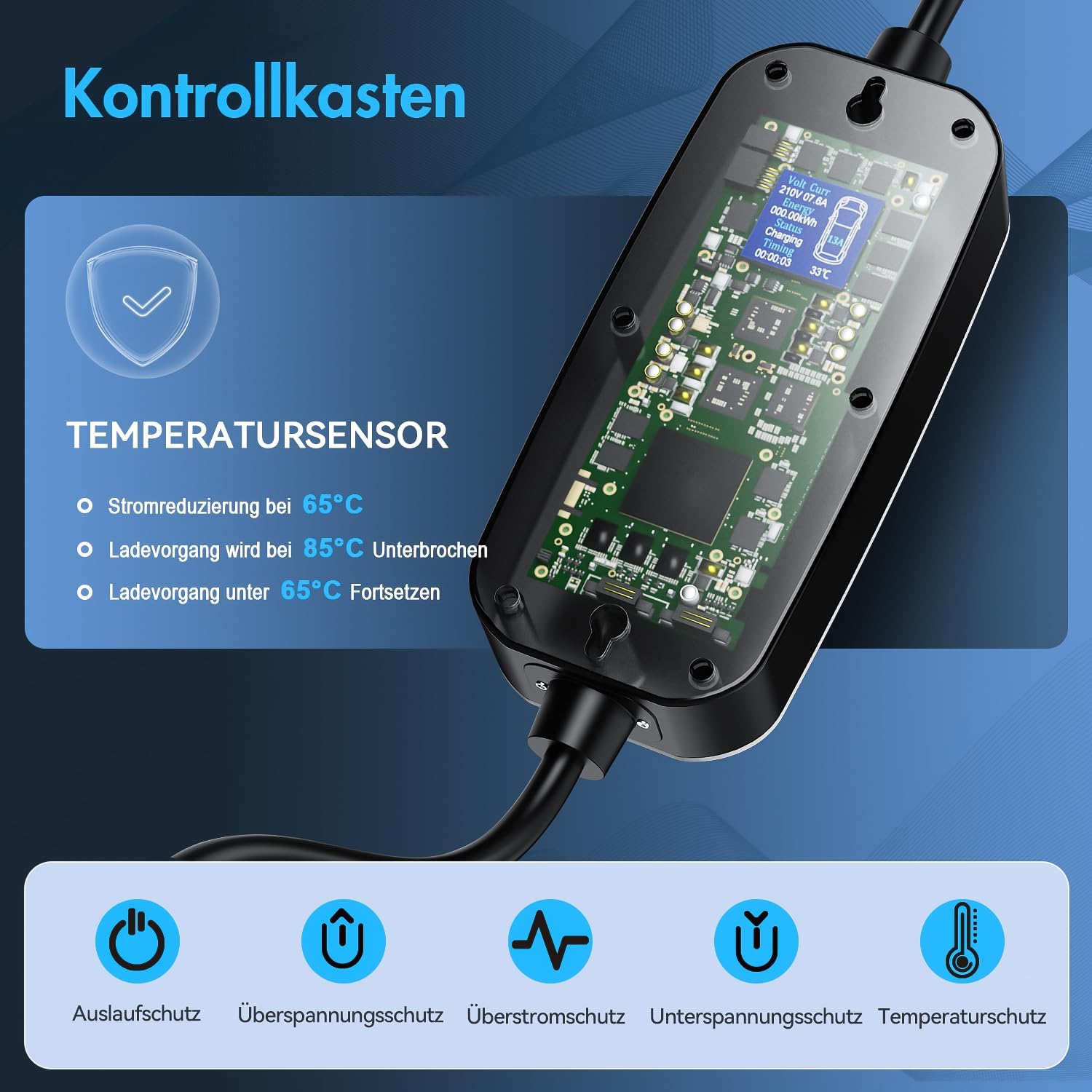 Thumbnail 6 de FNITAER EV Ladekabel Typ 2 3.68kW – 6 m, 1-Phasig, Timer, Display und Zubehör
