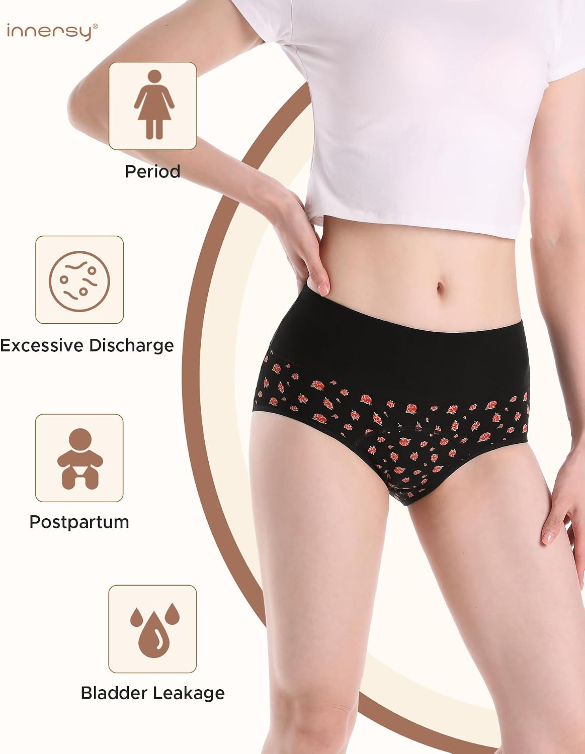 Thumbnail 1 de INNERSY Women Period Pants High Waist Postpartum Underwear Leakproof Pack of 3