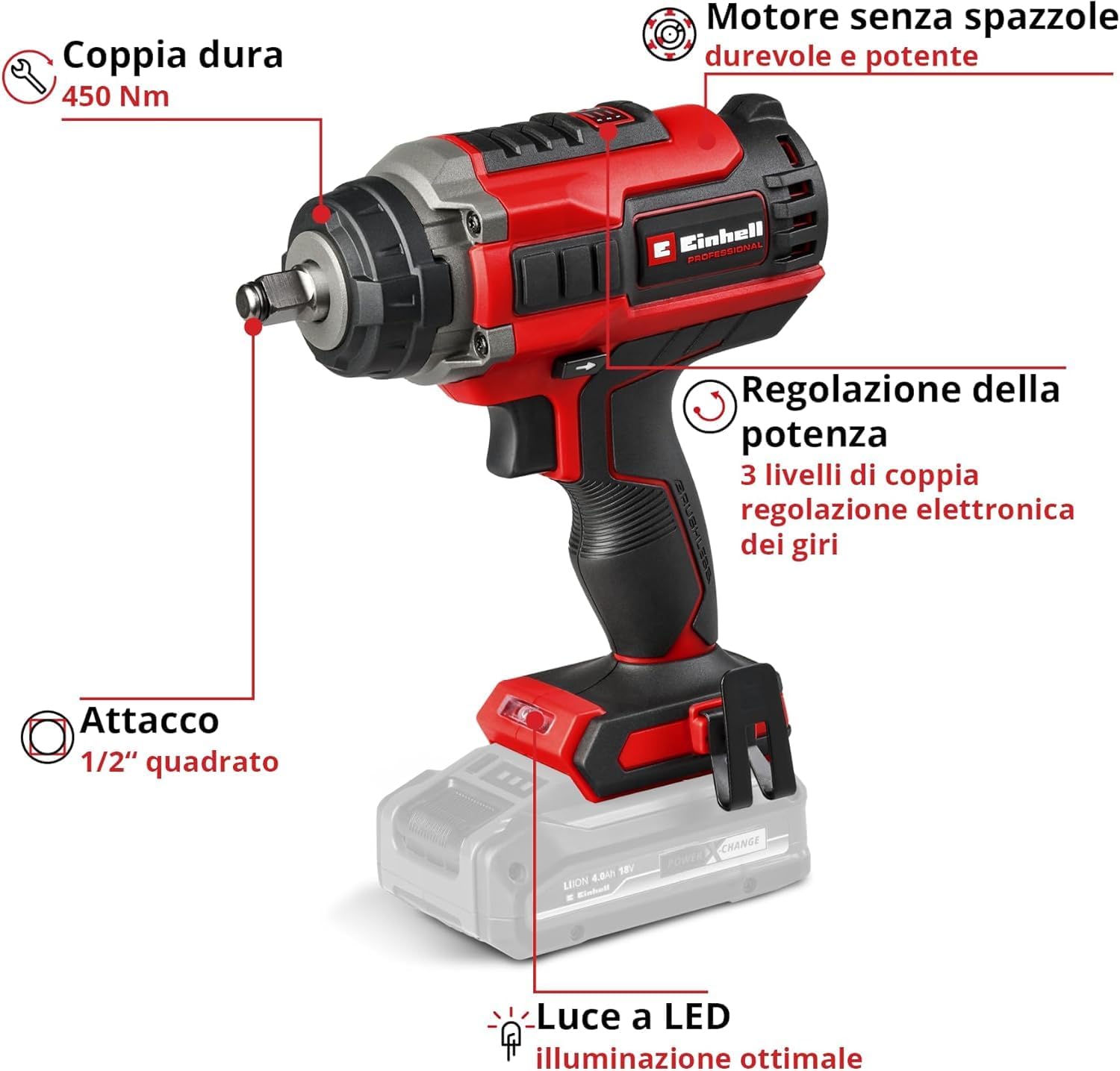 Thumbnail 2 de Einhell Professional IMPAXXO 18/450 Power X-Change avvitatore a percussione a batteria brushless (senza batteria)