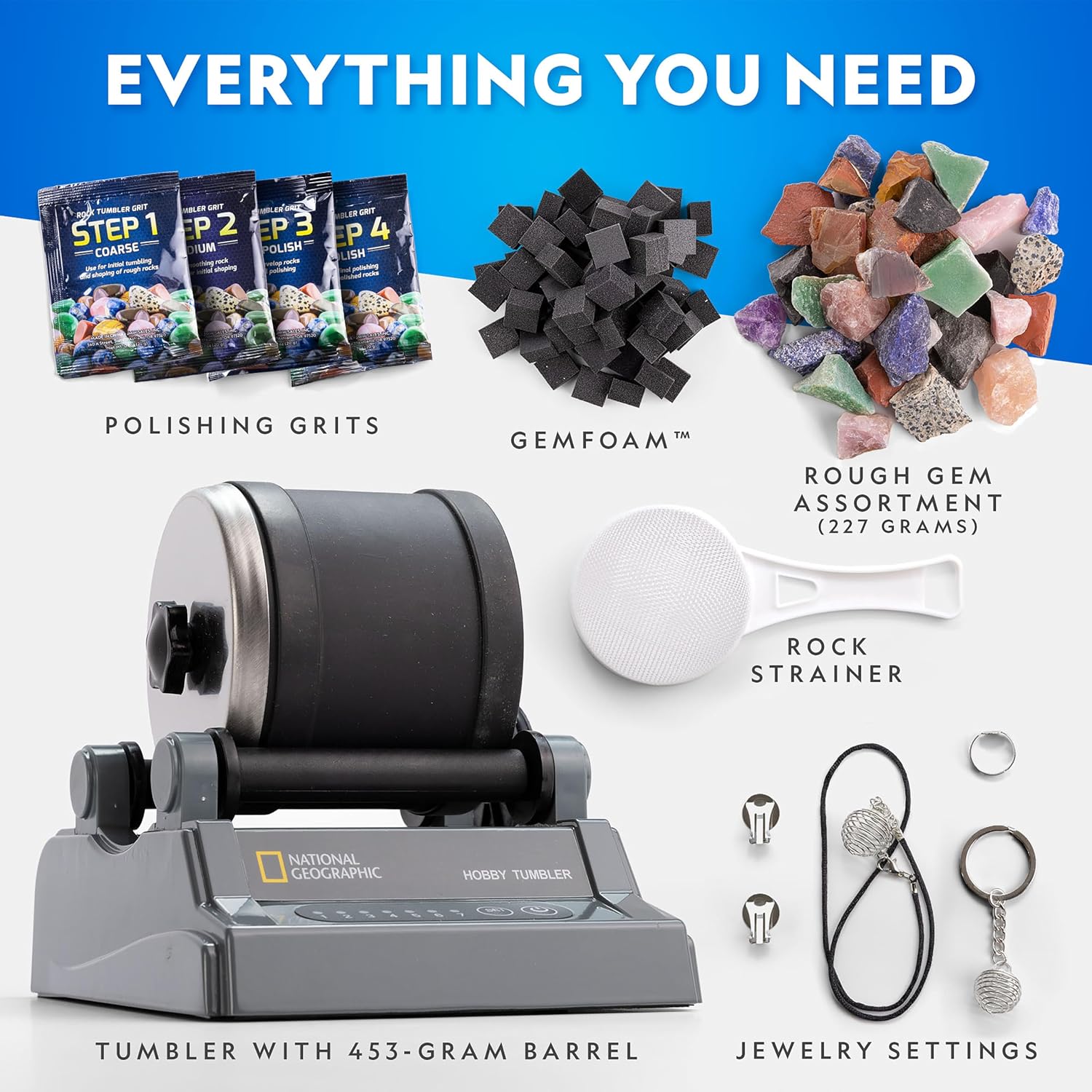 Detalle 2 de NATIONAL GEOGRAPHIC Hobby Rock Tumbler Kit – Rock Polisher for Kids & Adults