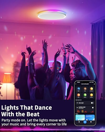 Detalle 2 de LuminexDesigns Plafón LED Inteligente 24W regulable con mando y WiFi: luz RGB ultrafina para salón y dormitorio