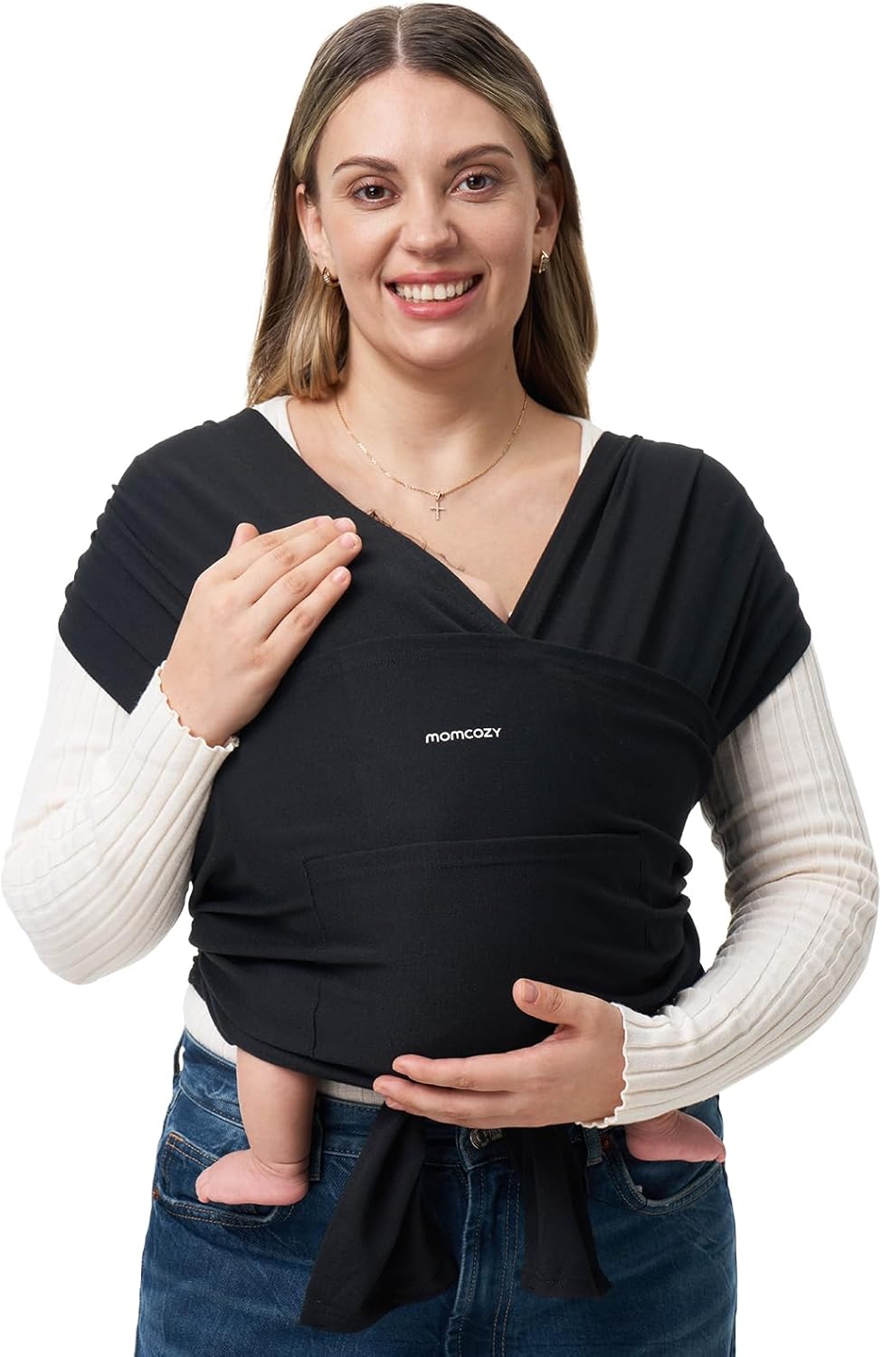 Detalle de Momcozy Baby Wrap Carrier: Adjustable 3.6–15kg Sling for Newborn to Toddler (Black)