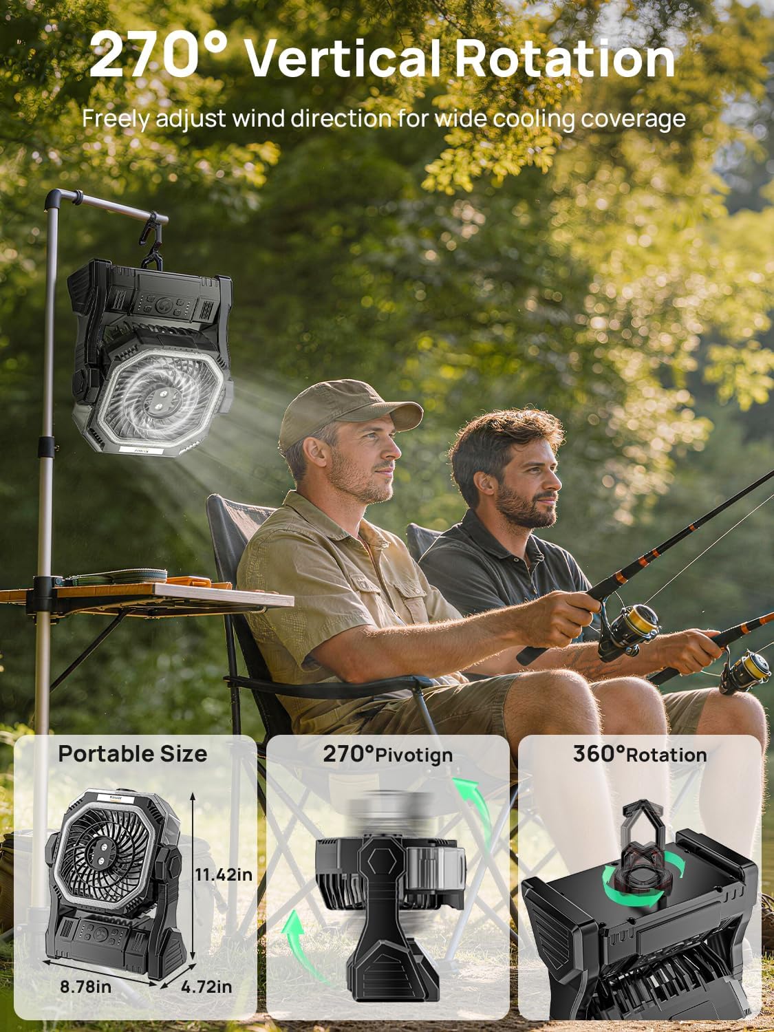 Detalle de Kssvzz Camping Fan, 20,000mAh Misting Fan with LED Light and Timer