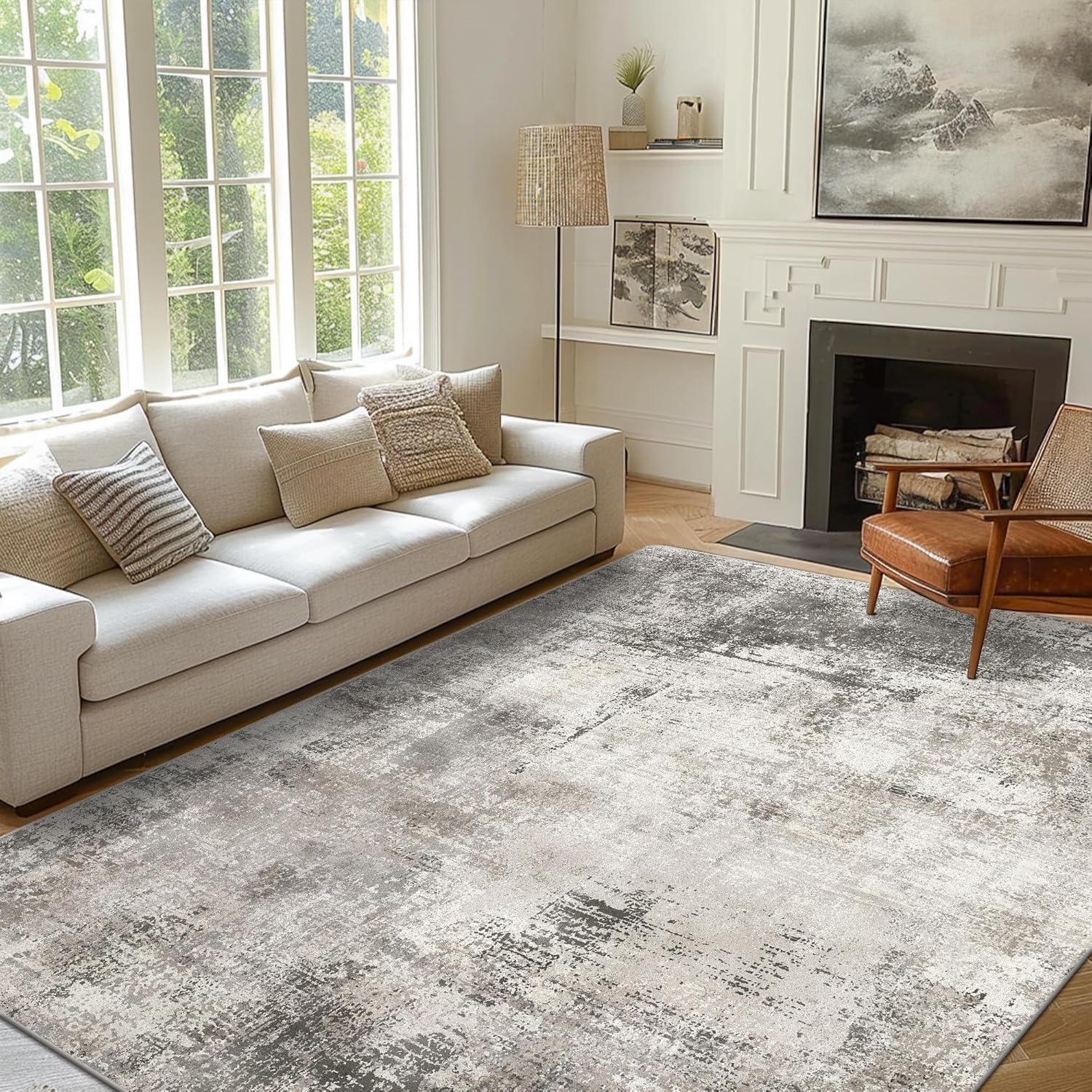 Thumbnail 3 de GENIMO 8x10 Area Rug — Machine Washable, Non-Slip, Low-Pile Distressed Grey