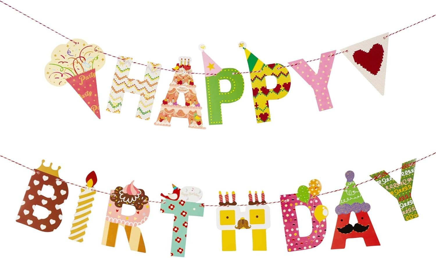 Happy Birthday Girlande von SUNBEAUTY mit 15 Alphabet-Karten und ca. 2 m Schnur (bunt)