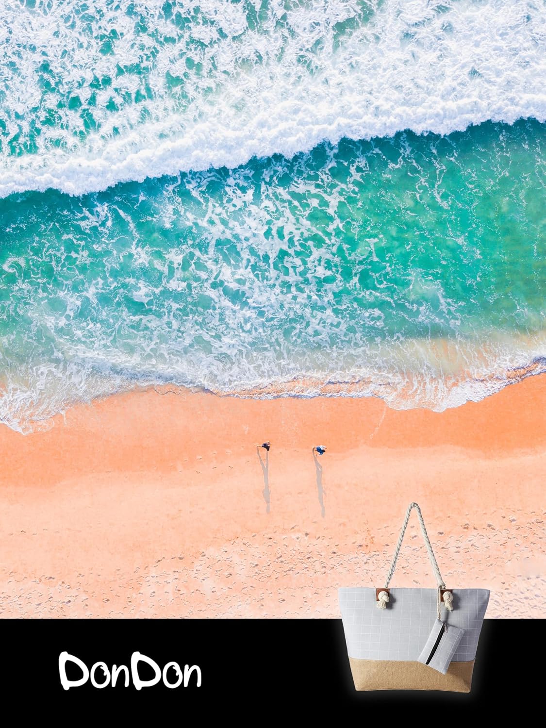 Thumbnail 5 de DonDon XXL Strandtasche mit Reißverschluss – Großer Einkauf- und Strandbegleiter in Kariert Grau