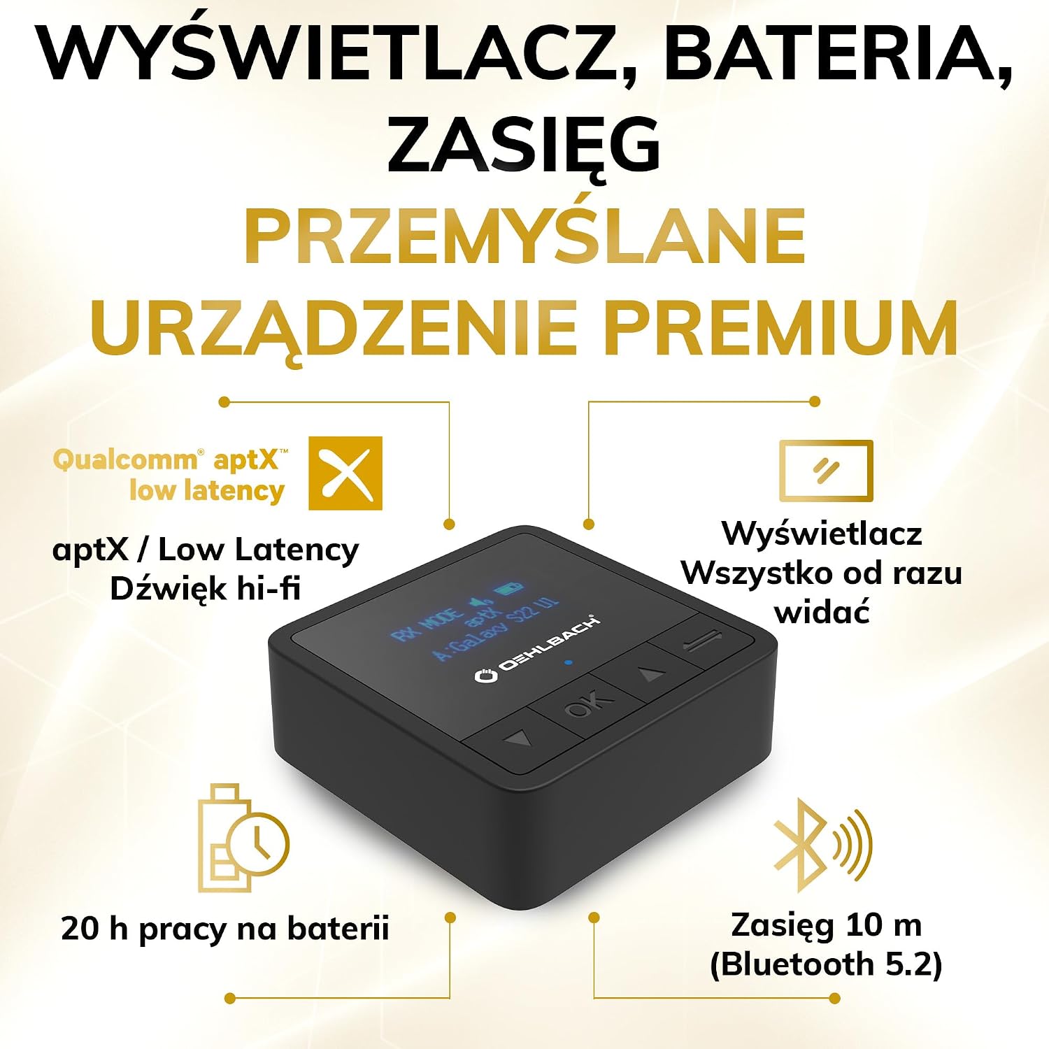 Thumbnail 4 de Oehlbach BTR Innovation 5.2 – nadajnik i odbiornik Bluetooth aptX, OLED, 20 h