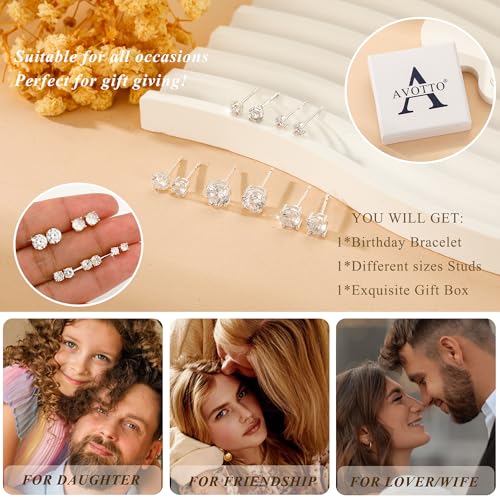 Thumbnail 4 de AVOTTO 5 Pairs Stud Earrings for Women – Hypoallergenic S925 Silver Set