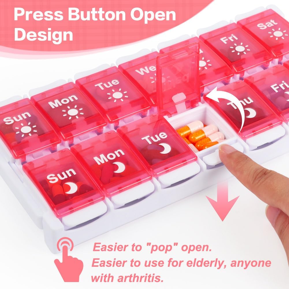 Thumbnail 3 de Shintop 7-Day Pill Organizer, AM/PM Compartments with Push-Button Lids