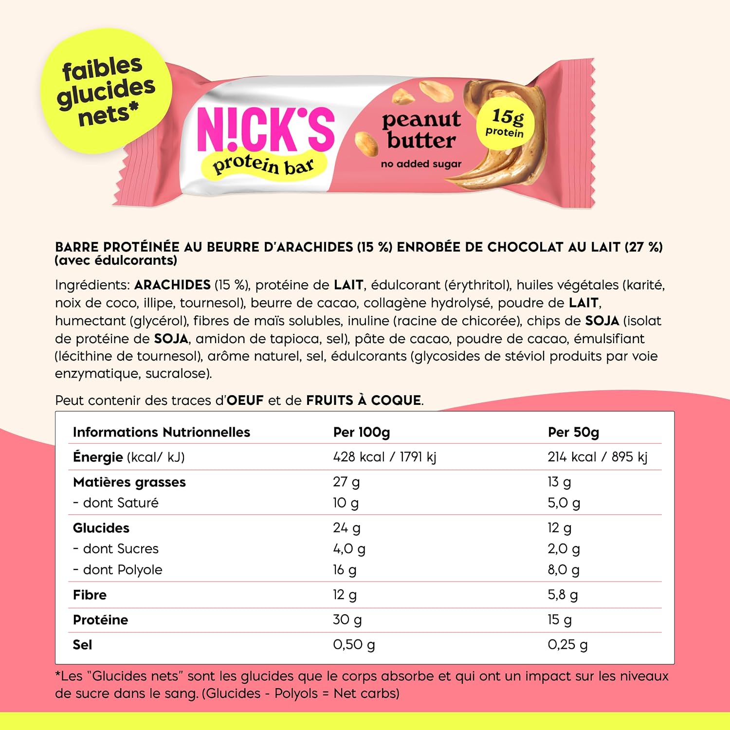 Thumbnail 1 de N!CK'S eiwitreep met pindakaas, 15 g eiwit, 214 kcal, glutenvrij, 12 x 50 g