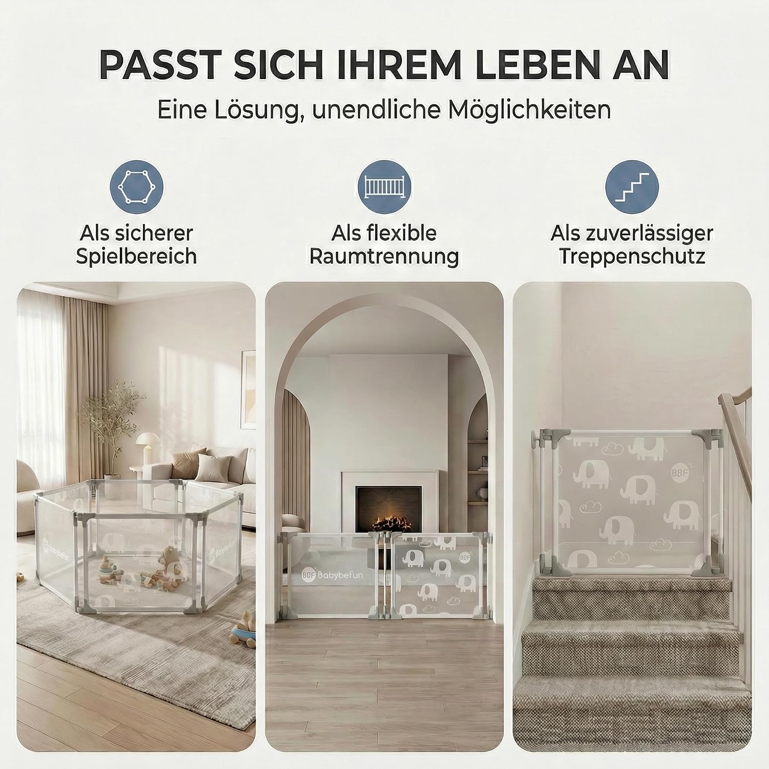 Thumbnail 2 de BabybeFun Laufstall Baby – 6-teilig & erweiterbar