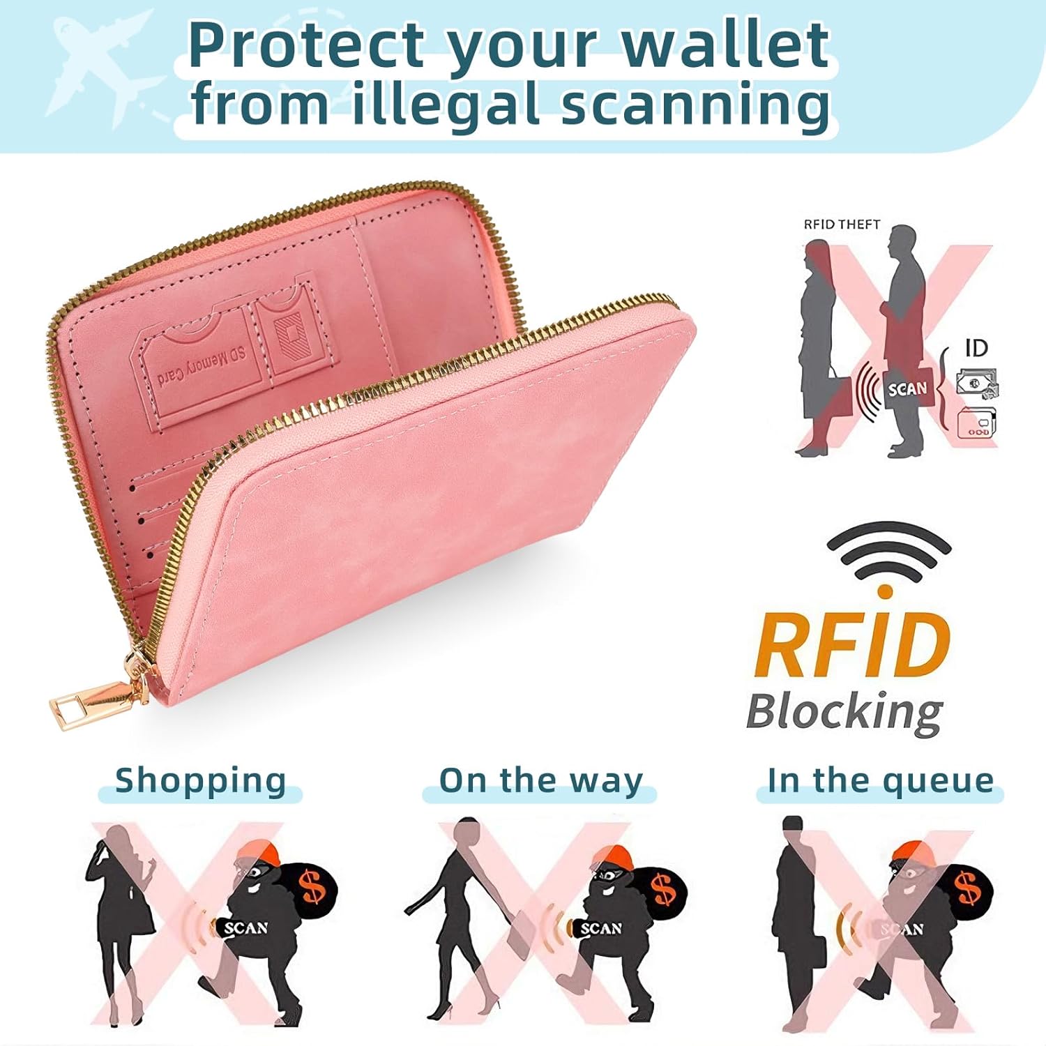 Thumbnail 4 de Zidoley Passport Holder Travel Wallet RFID Blocking in Pink