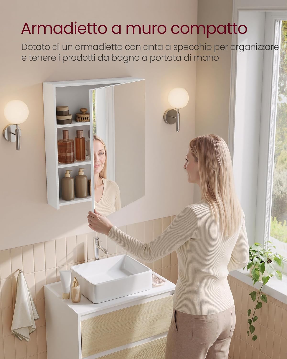 Thumbnail 6 de VASAGLE KAILYN Collezione – Armadietto a Specchio da Parete per Bagno, 13 x 50 x 60 cm, Bianco BBK012WB01