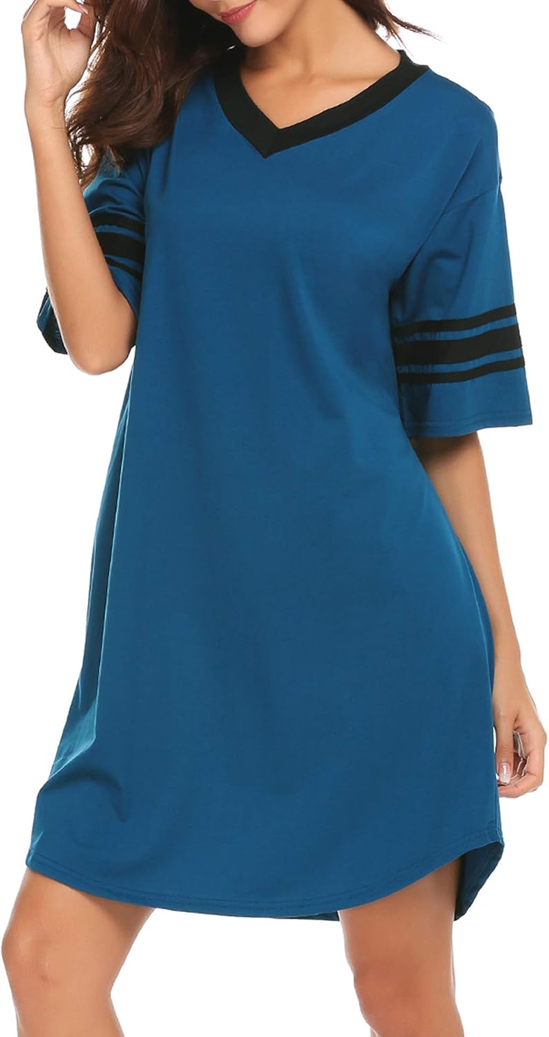 Detalle 2 de Ekouaer EKV007064 Cotton-Blend Nightgown, Short-Sleeve V-Neck Sleep Shirt