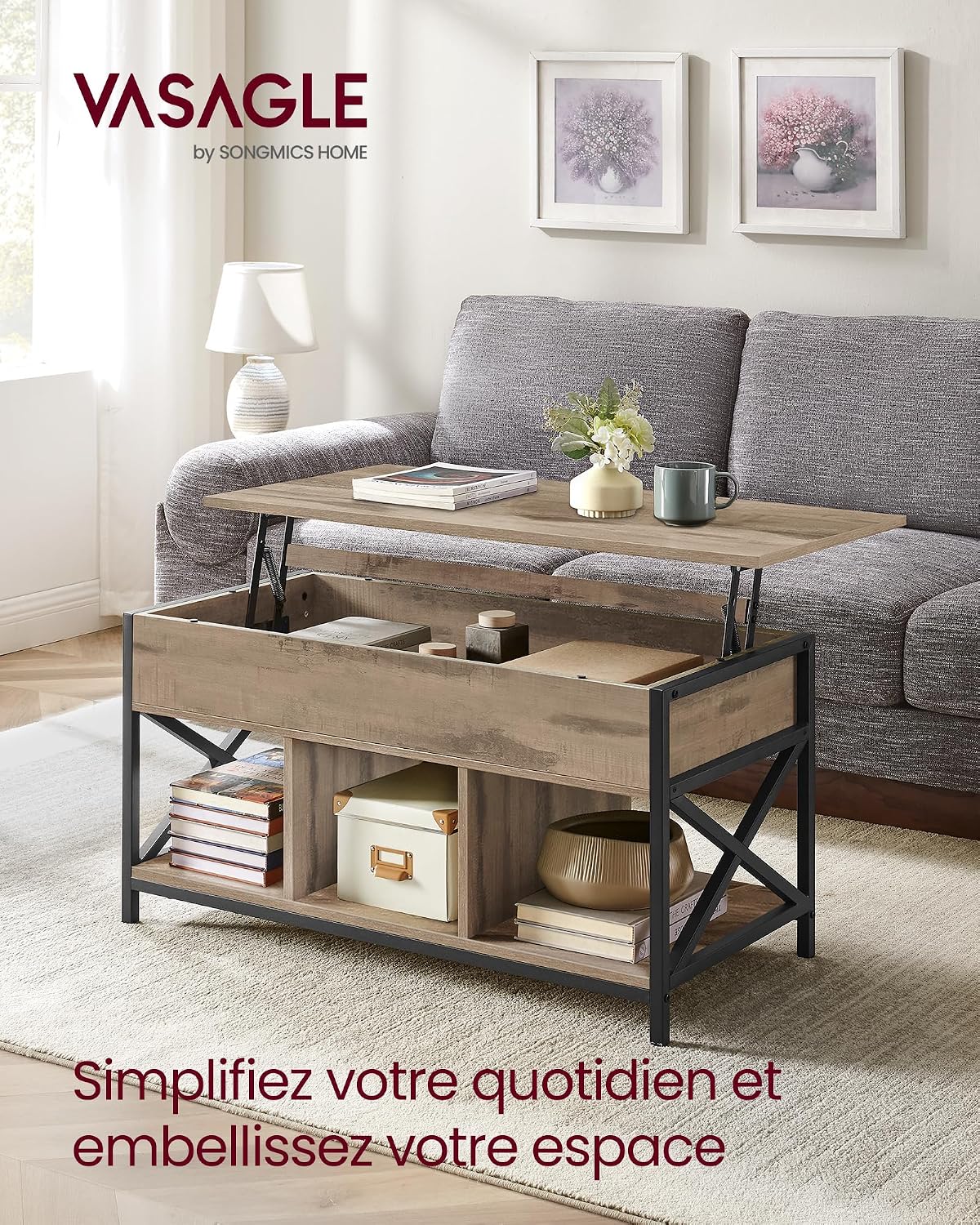 Detalle de VASAGLE LCT202B50 table relevable 50×100 cm