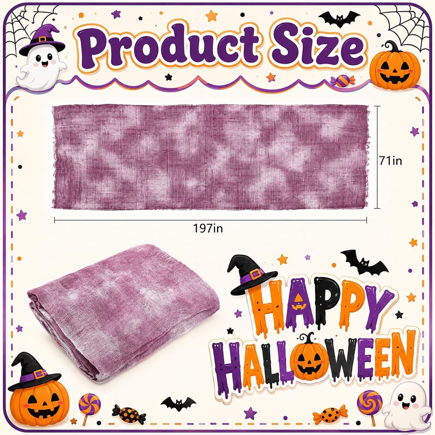 Detalle de RunNico RN-411Purple-Blood-Stain-1.8x5m Halloween Gauze, Purple Fine-Yarn Decor