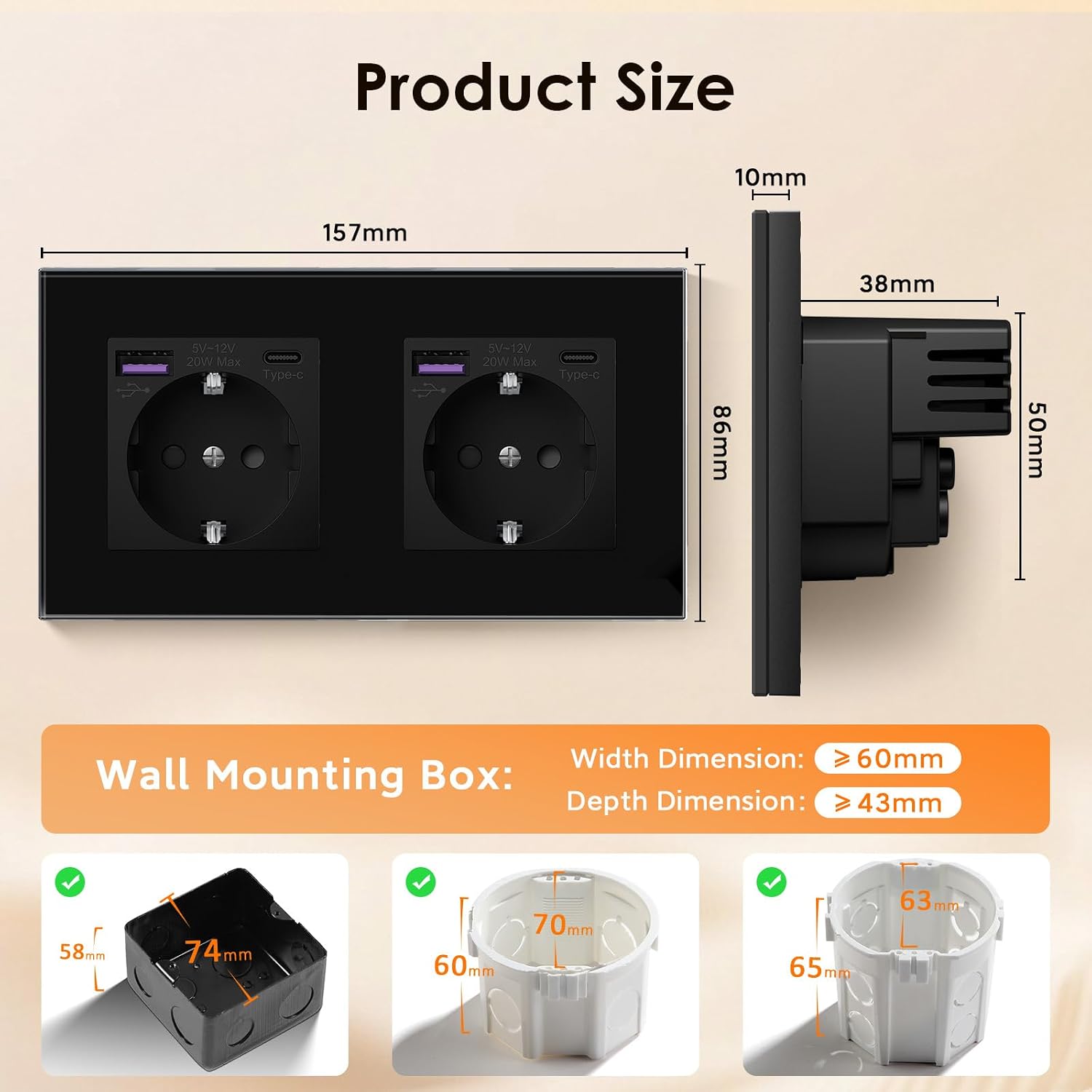 Detalle 2 de BSEED Schuko Steckdose USB C 20W Schnellladegerät