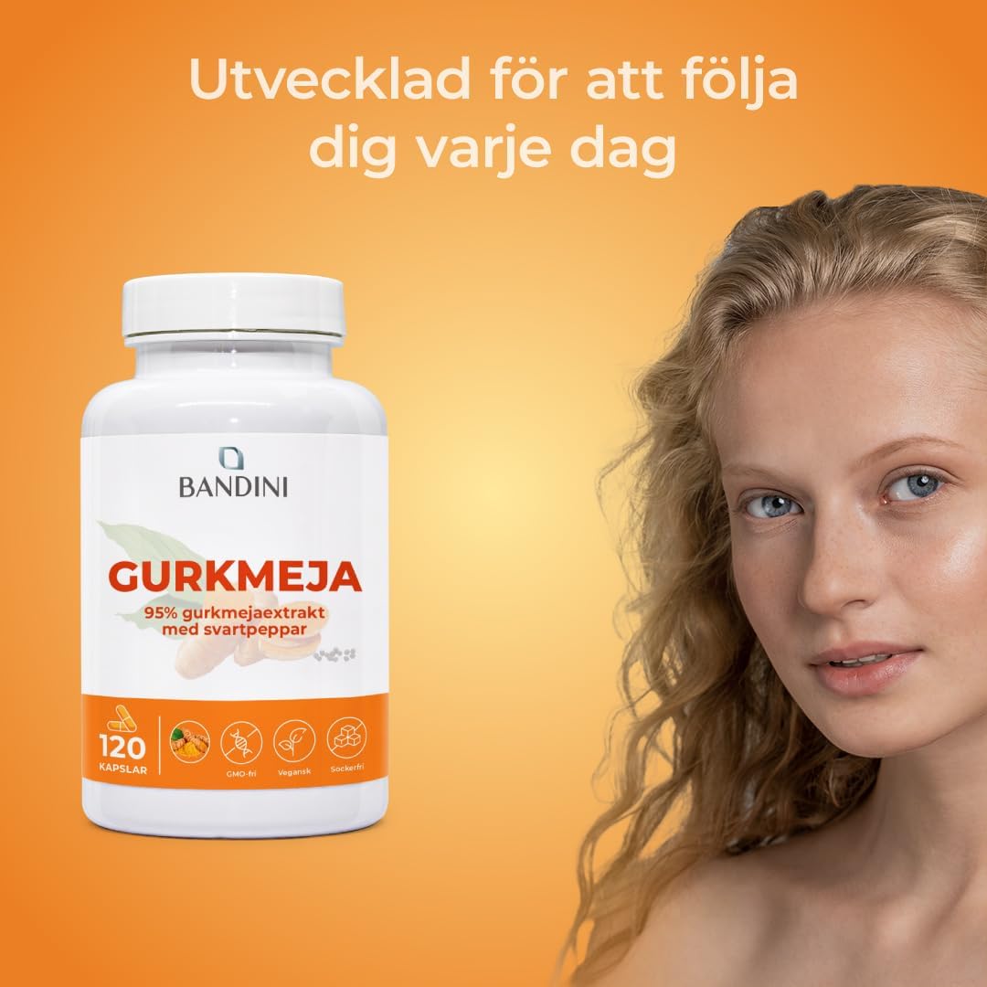 Detalle de BANDINI Turmeric gurkmejakapslar, 120 kapslar med svartpeppar och piperin