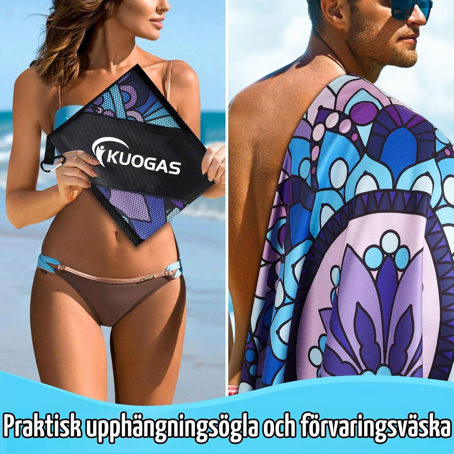 Detalle de KUOGAS strandhanddukar i mikrofiber, 2-pack 90 × 180 cm, snabbtorkande