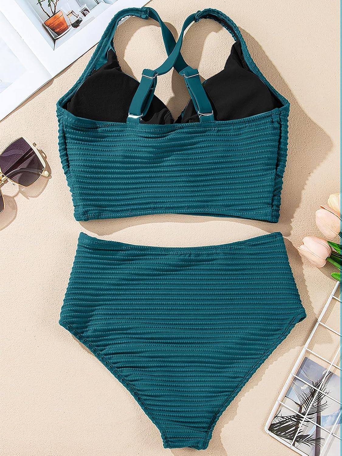 Detalle 2 de Herseas Women's Textured Bikini Sets with Twist Front Top and High Waisted Bottoms