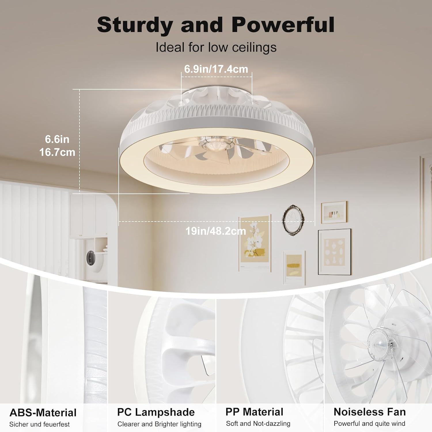 Detalle de Ateroll Deckenventilator mit Beleuchtung Ø48 cm – 6 Windstufen, RGB-Licht & Fernbedienung