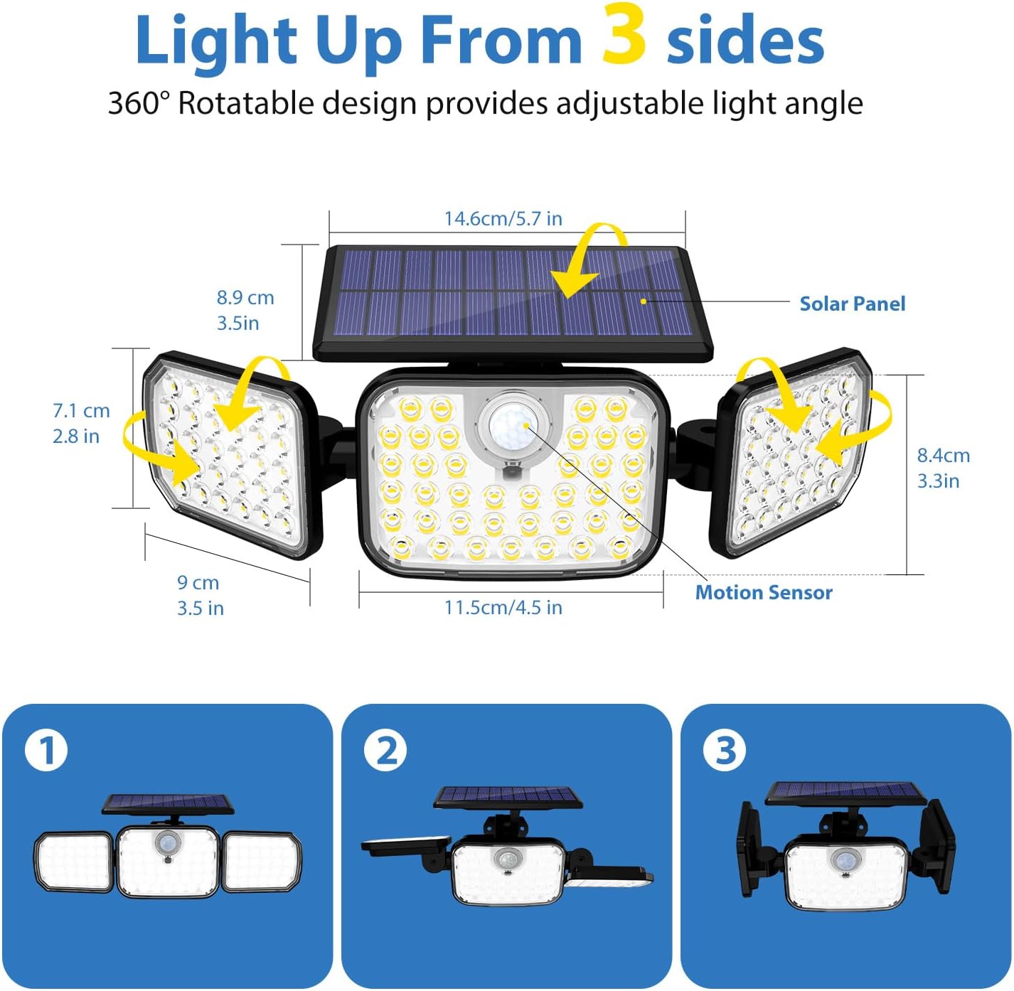 Thumbnail 4 de Peasur Solar Security Lights Outdoor Motion Sensor (2 Pack) with Remote, 3 Modes and IP65 Wall Mount, 3 Adjustable Heads