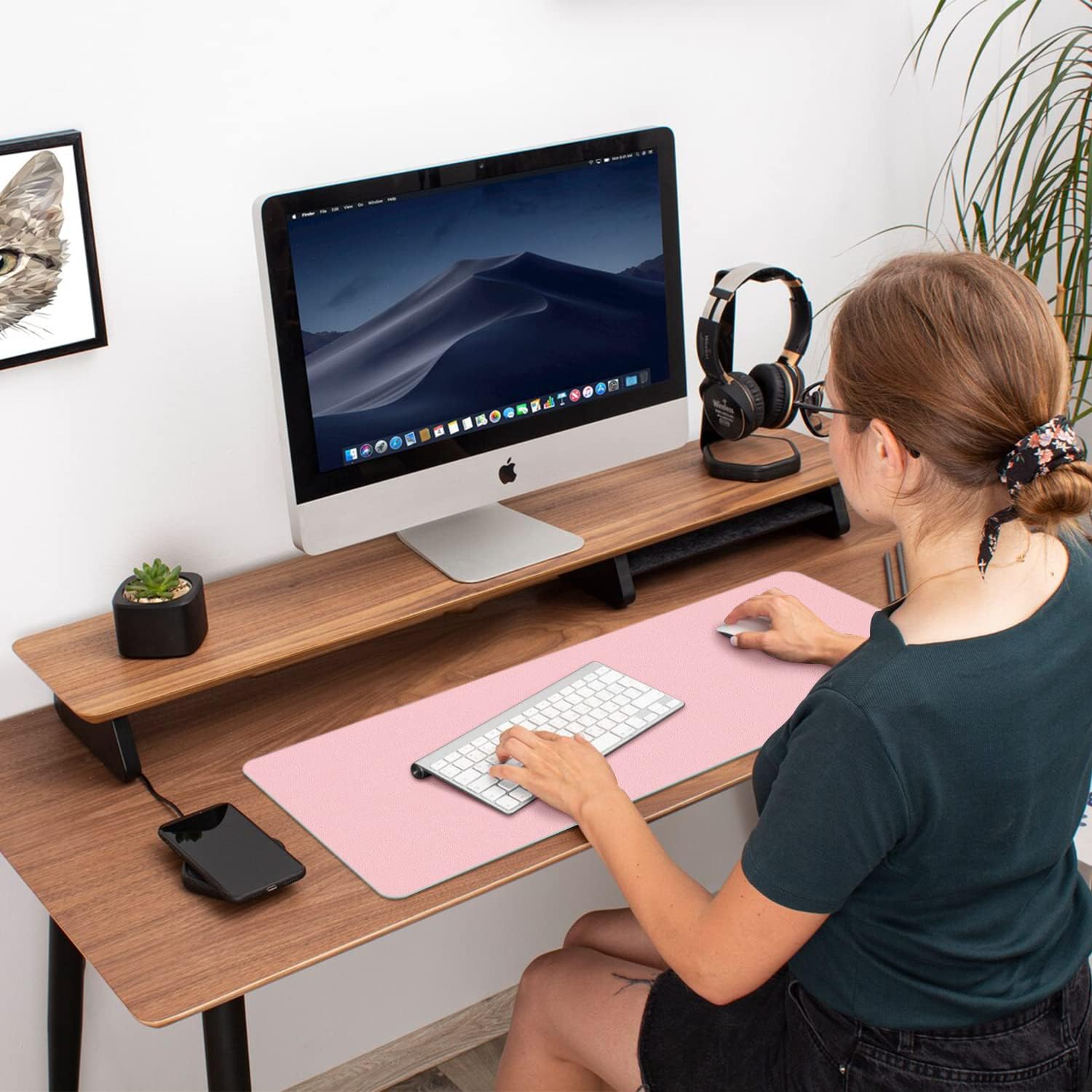 Thumbnail 4 de Aothia Double-Sided PU Leather Desk Mat, 23.6 x 13.7 Inches, Pink