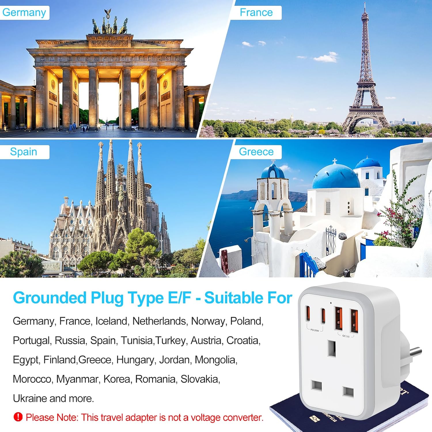Thumbnail 4 de UK to European Travel Plug Adapter PD 20W