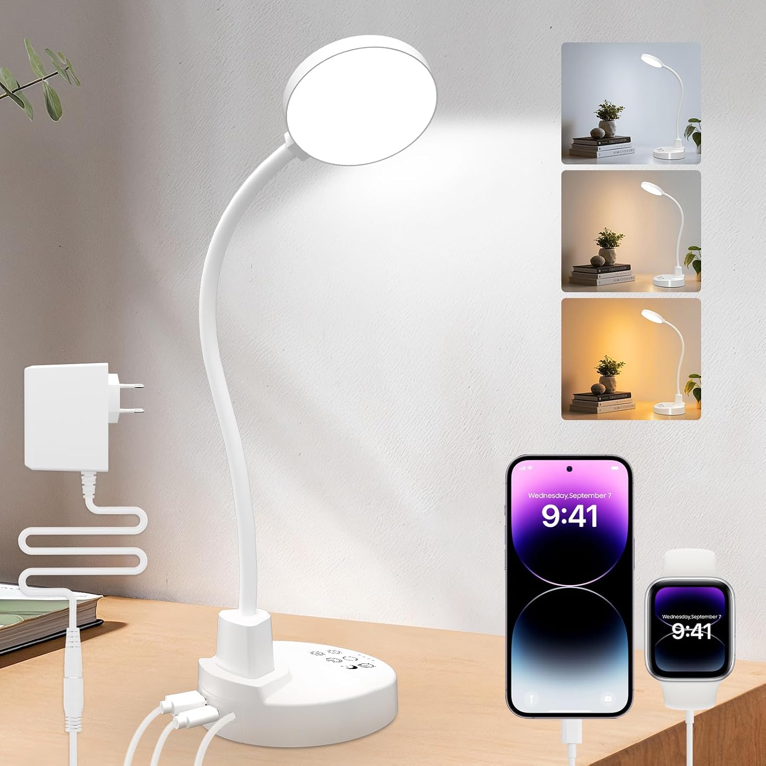 Detalle de ZAPLIT DSL801 bureaulamp met 60 leds, flexibele arm en USB-poorten