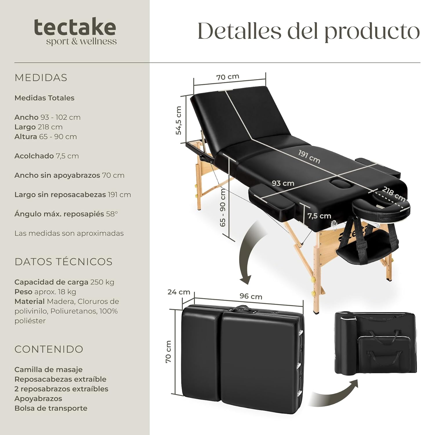Thumbnail 5 de tectake Camilla Masaje Plegable 250 kg