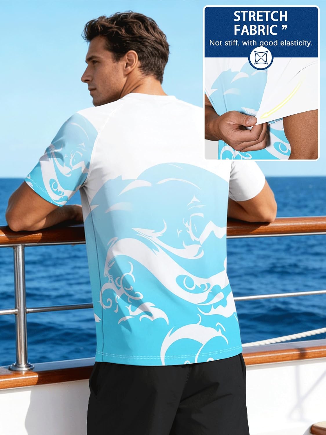 Detalle de Men's UPF 50+ Rash Guard Short Sleeve T-Shirt for Surfing, Swimming & Gym