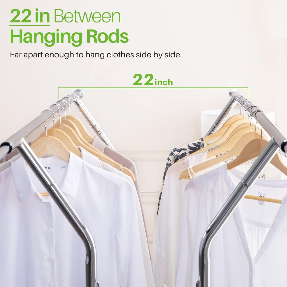 Thumbnail 1 de HOKEEPER Tringle à vêtements industrielle sur roulettes en métal chromé (jusqu’à 181 kg) — double barre en Y