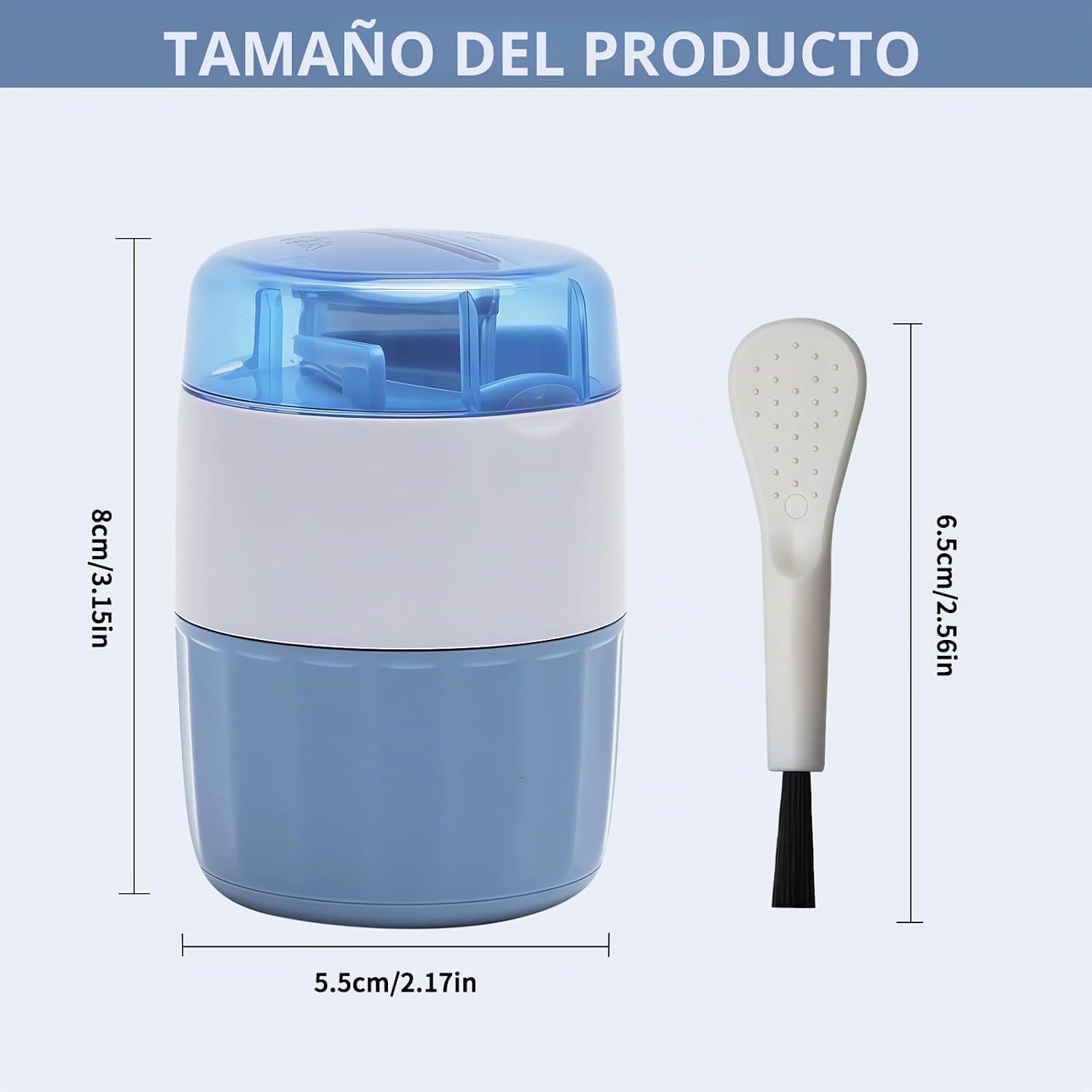 Detalle de KQDRAVINE Triturador de Pastillas 3-en-1 (Azul) – Cortar, Triturar y Almacenar en un solo dispositivo