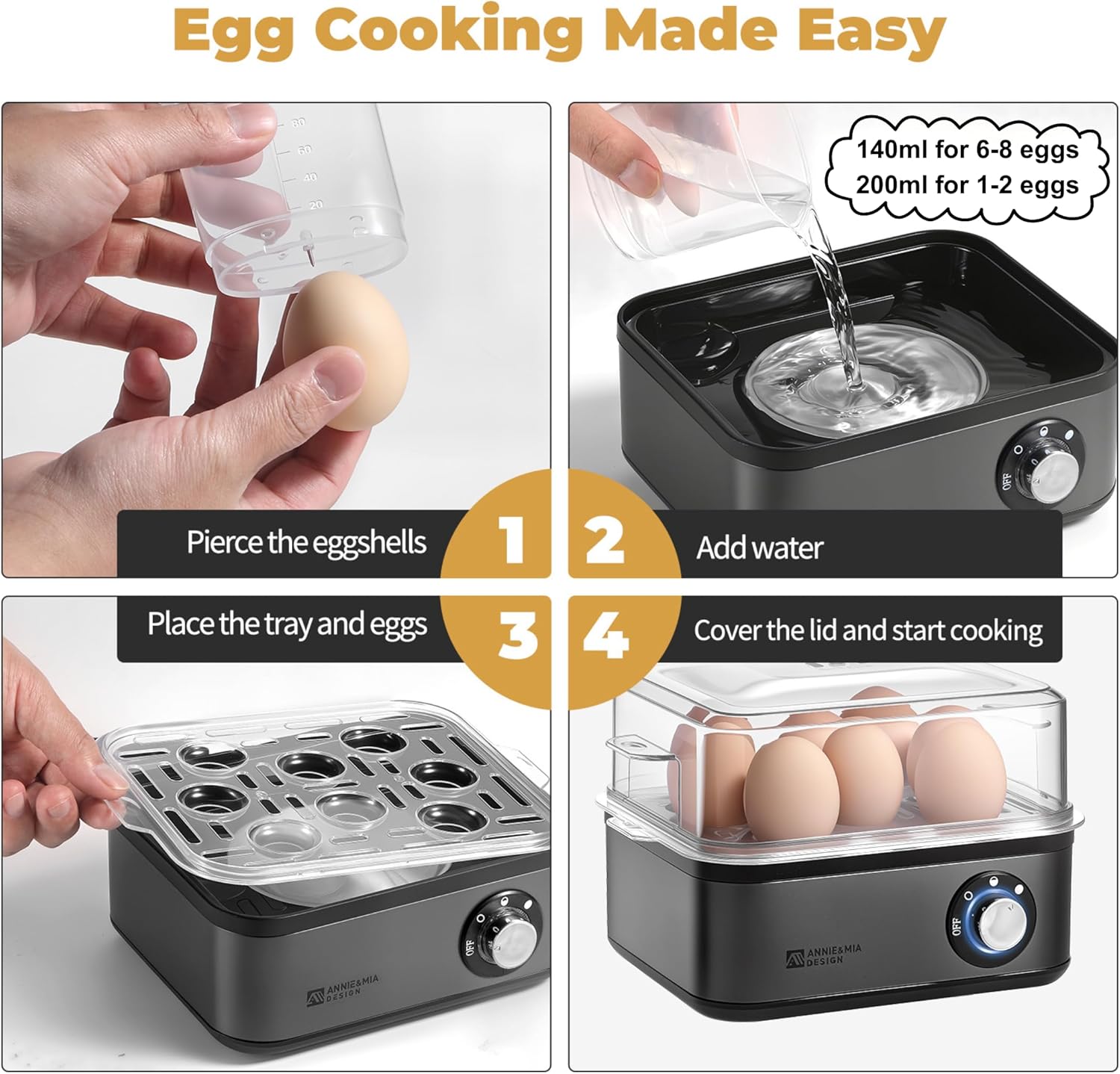 Thumbnail 4 de Annie & Mia Design Egg Cooker 8-Egg, 500W