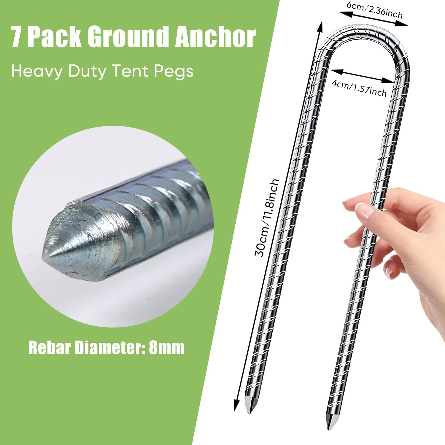 Detalle 2 de AVOFOREST 7 Pack: Heavy-Duty 12-Inch Galvanised Steel U-Shaped Tent Pegs