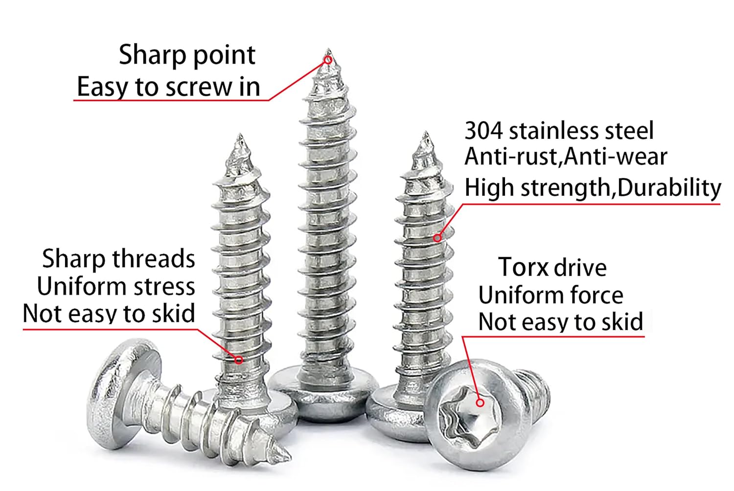 Thumbnail 2 de M4x14 mm Torx Blechschrauben mit Rundkopf aus Edelstahl 304 – selbstbohrend, 100 Stück