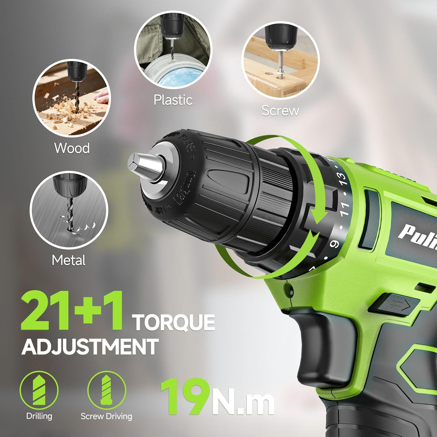 Detalle de PULITUO 7212Set-Green 149-Piece Tool Set with 12V Cordless Drill