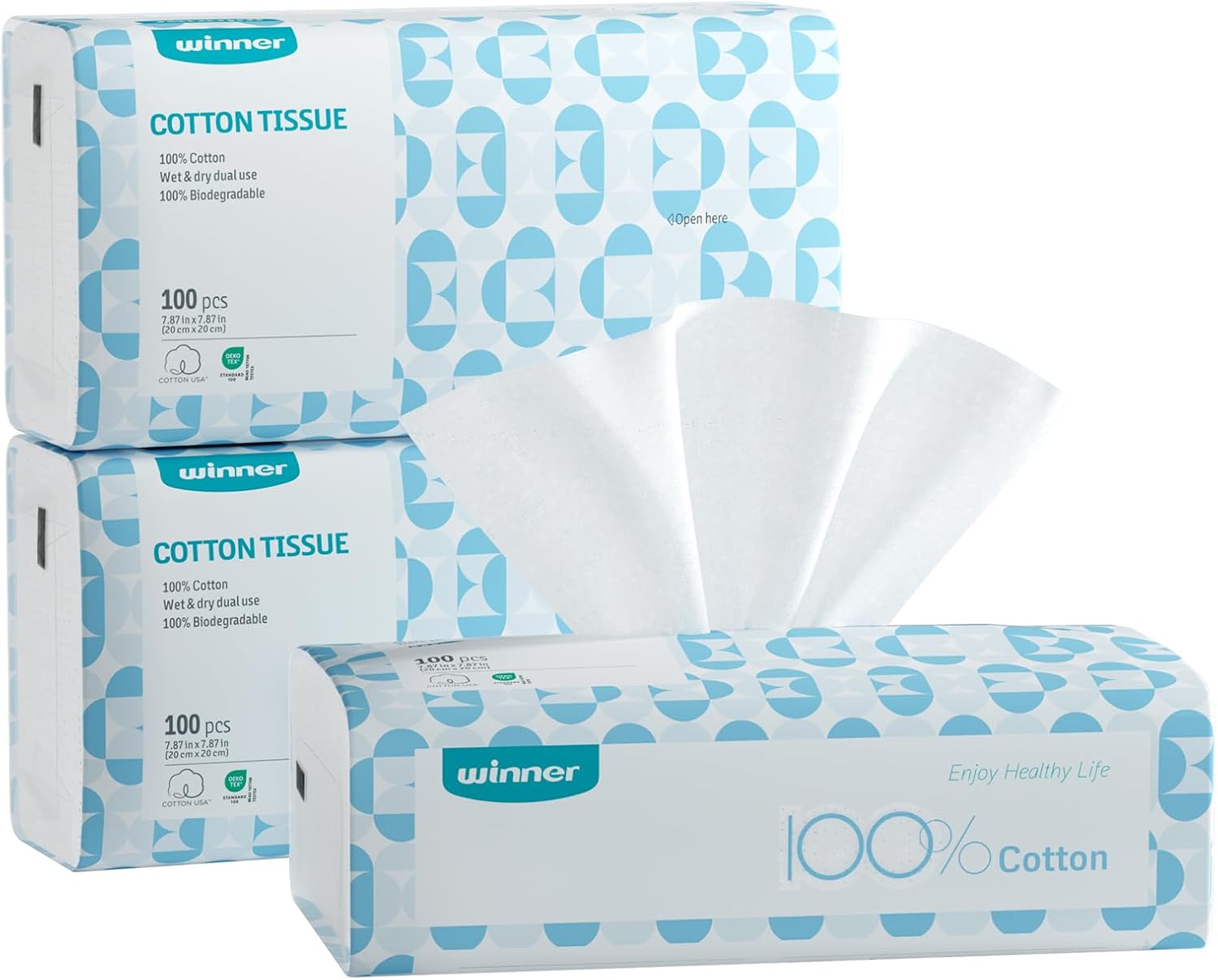 Winner Soft Face Towels – 100% Biobased Unscented Disposable Facial Towelettes (300 ct, Pack of 3)