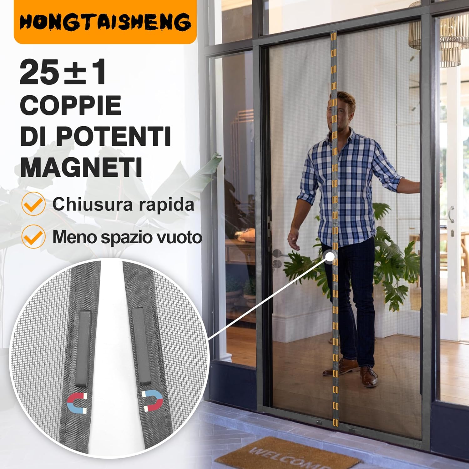 Detalle de HONGTAISHENG Zanzariera Magnetica per Porta 105x215 cm: chiusura automatica e design stabile per balcone