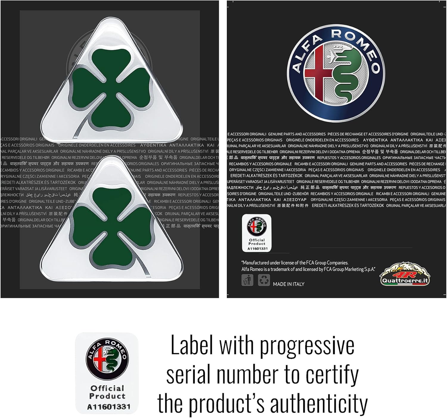 Detalle de Alfa Romeo Adesivi 3D Quadrifoglio Verde Destro + Sinistro (95 x 85 mm) – Ufficiali