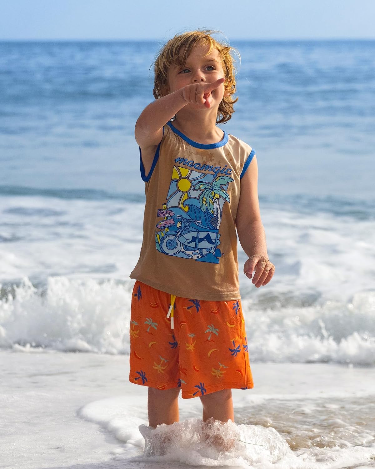 Detalle de maamgic Boys Swim Trunks with Compression Liner — 4-Way Stretch Quick-Dry Toddler Swim Shorts