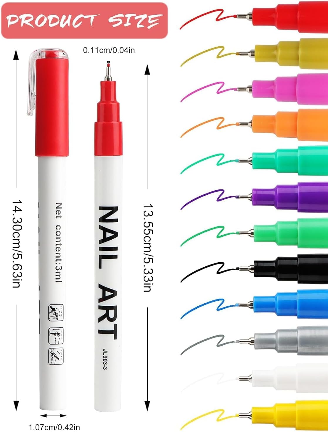 Detalle 2 de Kalolary Nail Art Pens, 0.5 mm, 12 Colours for DIY Nail Designs