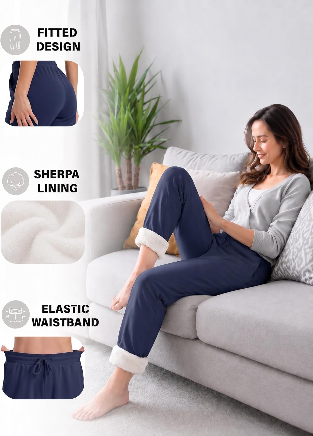 Thumbnail 4 de TACVASEN Women's Sherpa-Lined Sweatpants, High-Waisted Cotton Winter Pants with Pockets