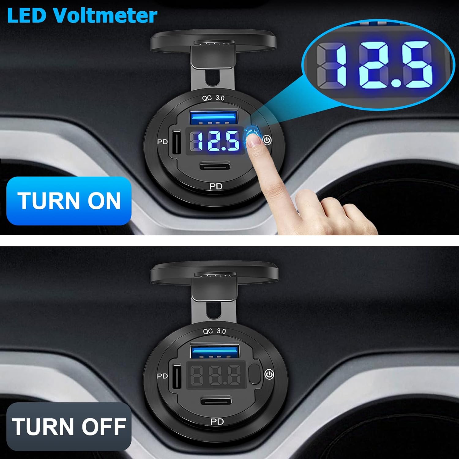 Thumbnail 3 de Metallgehäuse 78W USB‑C PD 12V Einbausteckdose mit Schalter & LED‑Voltmeter (Typ C)