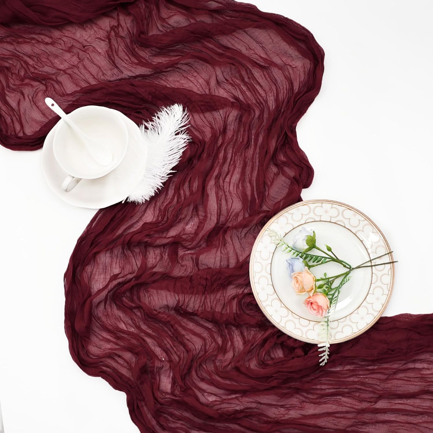 Thumbnail 5 de 6 Pack Burgundy Cheesecloth Table Runner (35 x 120 Inch) Boho Gauze Sheer Table Décor for Holidays, Baby Showers, Weddings & Parties