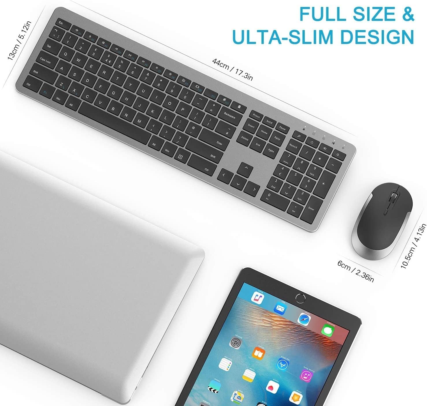 Detalle de Seenda SK38 Wireless Keyboard and Mouse Set — Ultra Slim, Quiet, Full-Size UK Layout (QWERTY) with Numeric Keypad